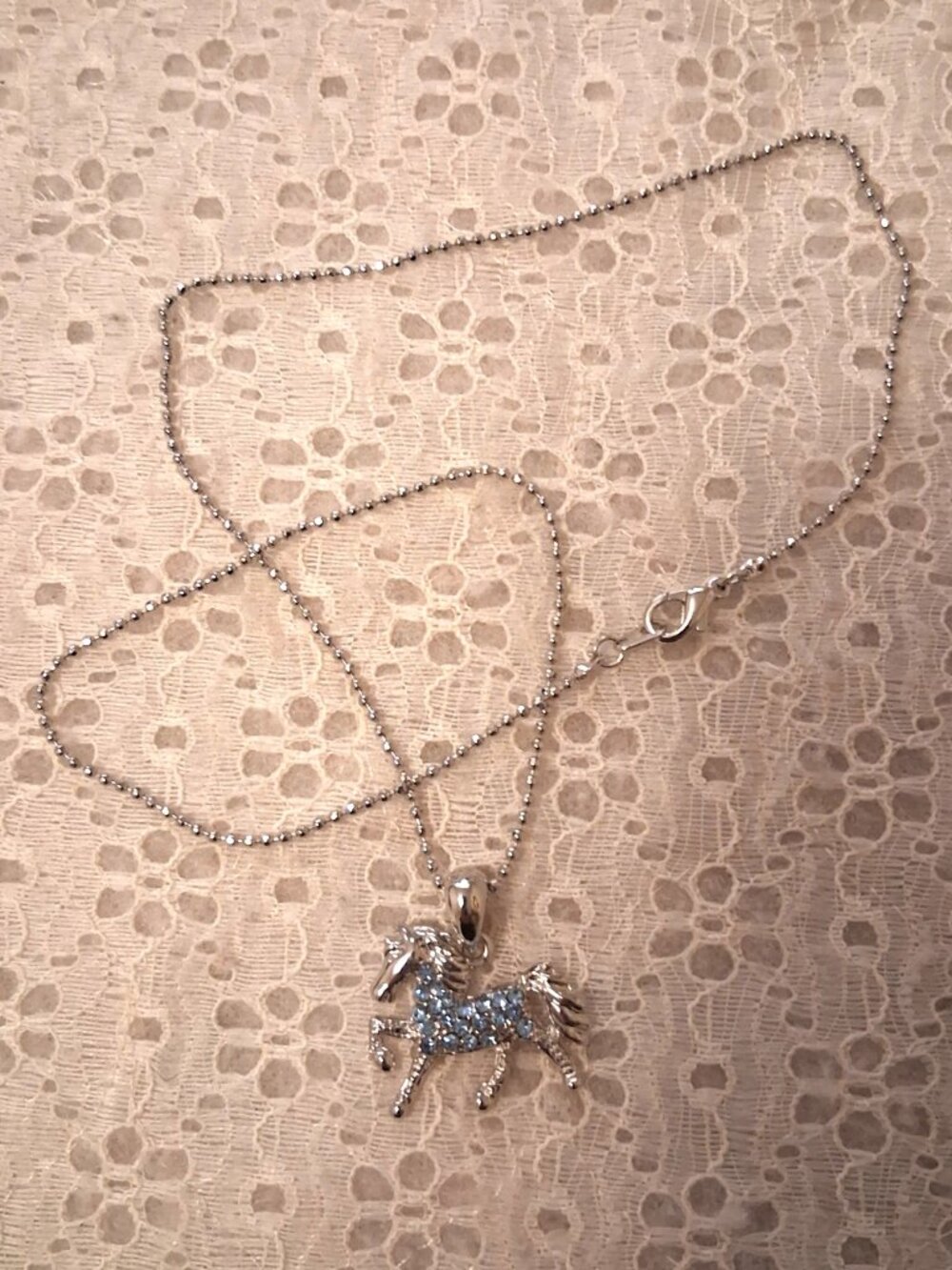 Vintage Artistic Horse Pendant Blue Austrian Crystal Silver-Plated Necklace - Picture 6 of 9